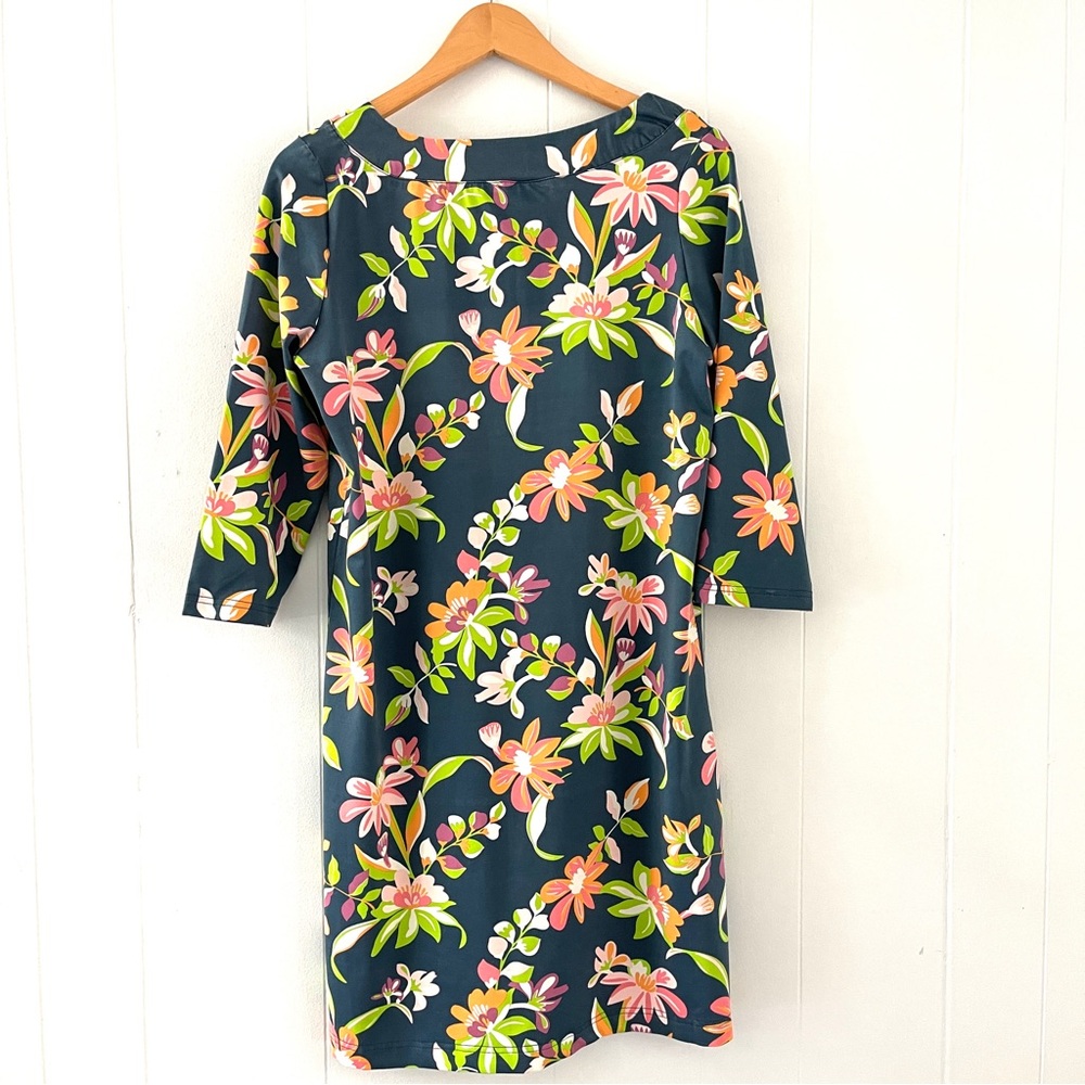 Carribean Joe UPF 50 Blue Floral Dress 3/4 Sleeves Women’s M Beach Vacation - Picture 2 of 8